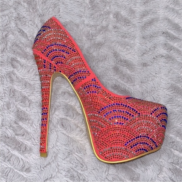 Luxury Pink Multi-Color Rhinestone Platform Stiletto Pumps Heels 7 Prom Wedding - Picture 3 of 11